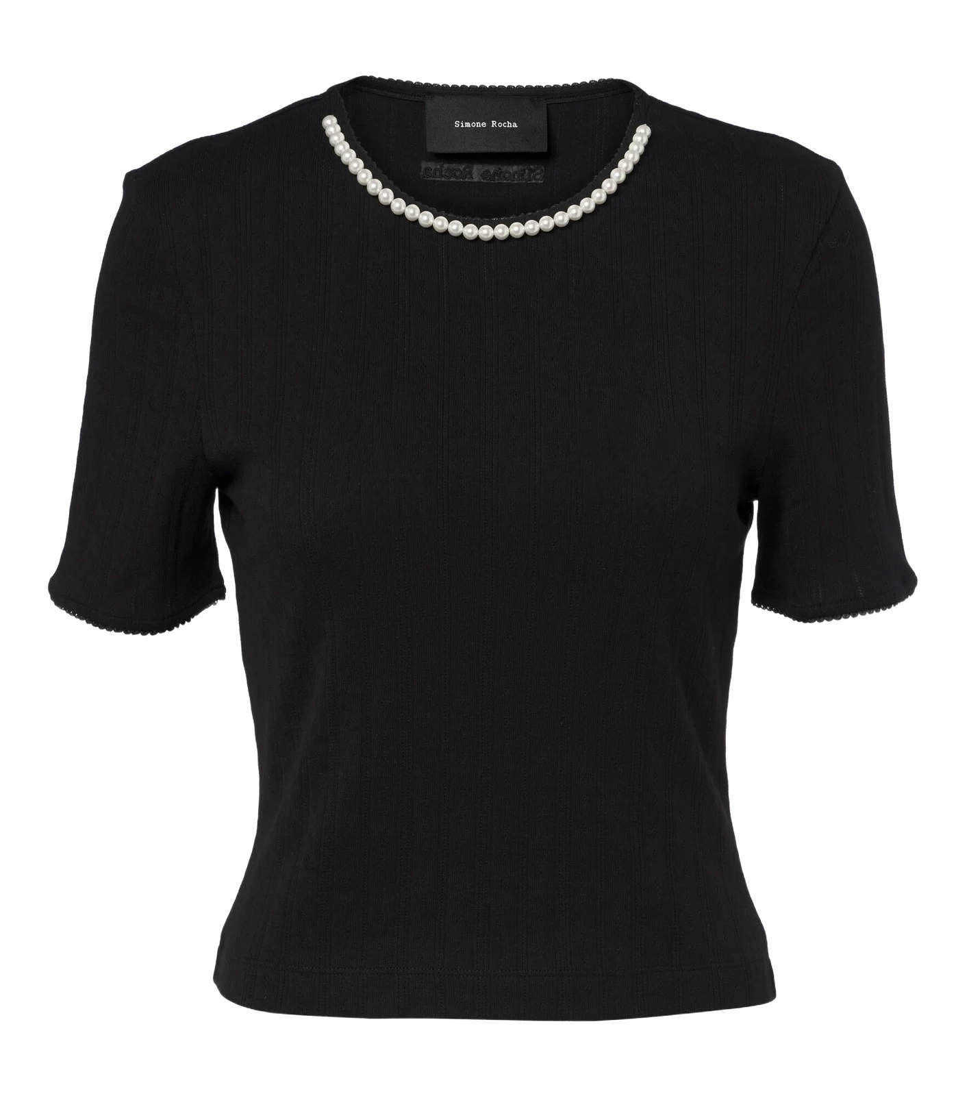 Simone Rocha Embellished pointelle-knit cotton top