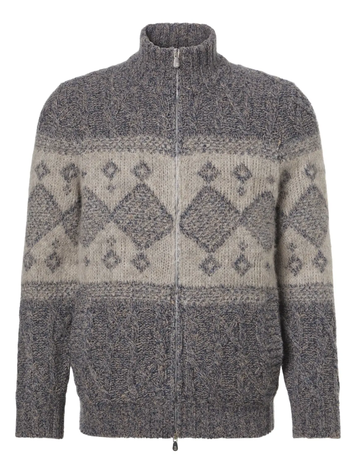 Brunello Cucinelli Fair Isle wool, silk, and cashmere cardigan