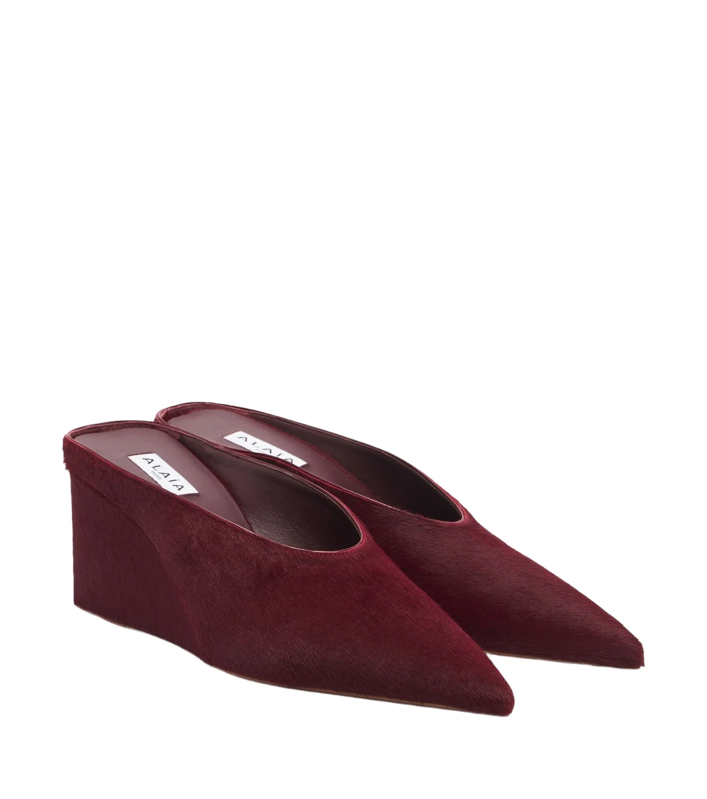 Alaïa Cube calf hair wedge mules