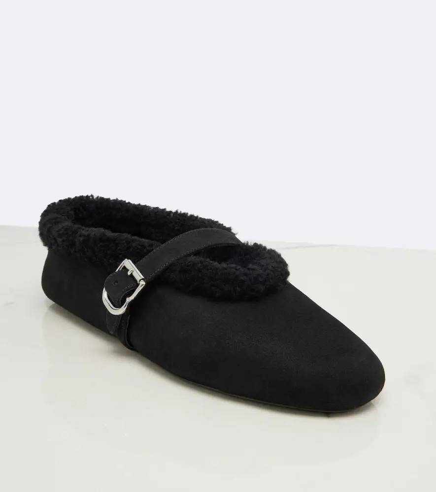 Alaïa Alaïa Shearling-trimmed suede Mary Jane flats | Thumbnail 2