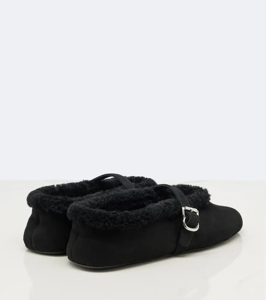 Alaïa Alaïa Shearling-trimmed suede Mary Jane flats | Thumbnail 3