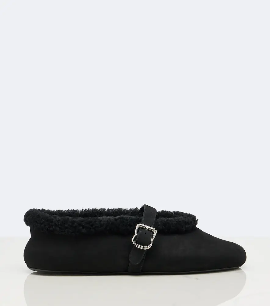 Alaïa Alaïa Shearling-trimmed suede Mary Jane flats | Thumbnail 4