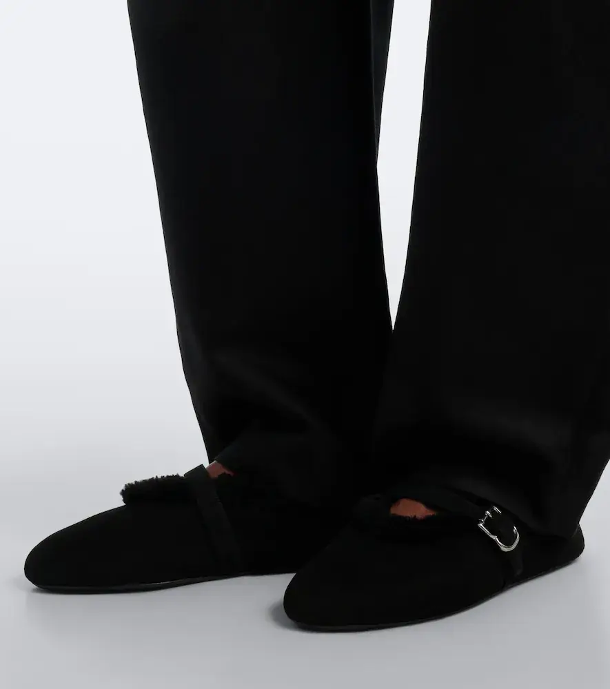 Alaïa Alaïa Shearling-trimmed suede Mary Jane flats | Thumbnail 6