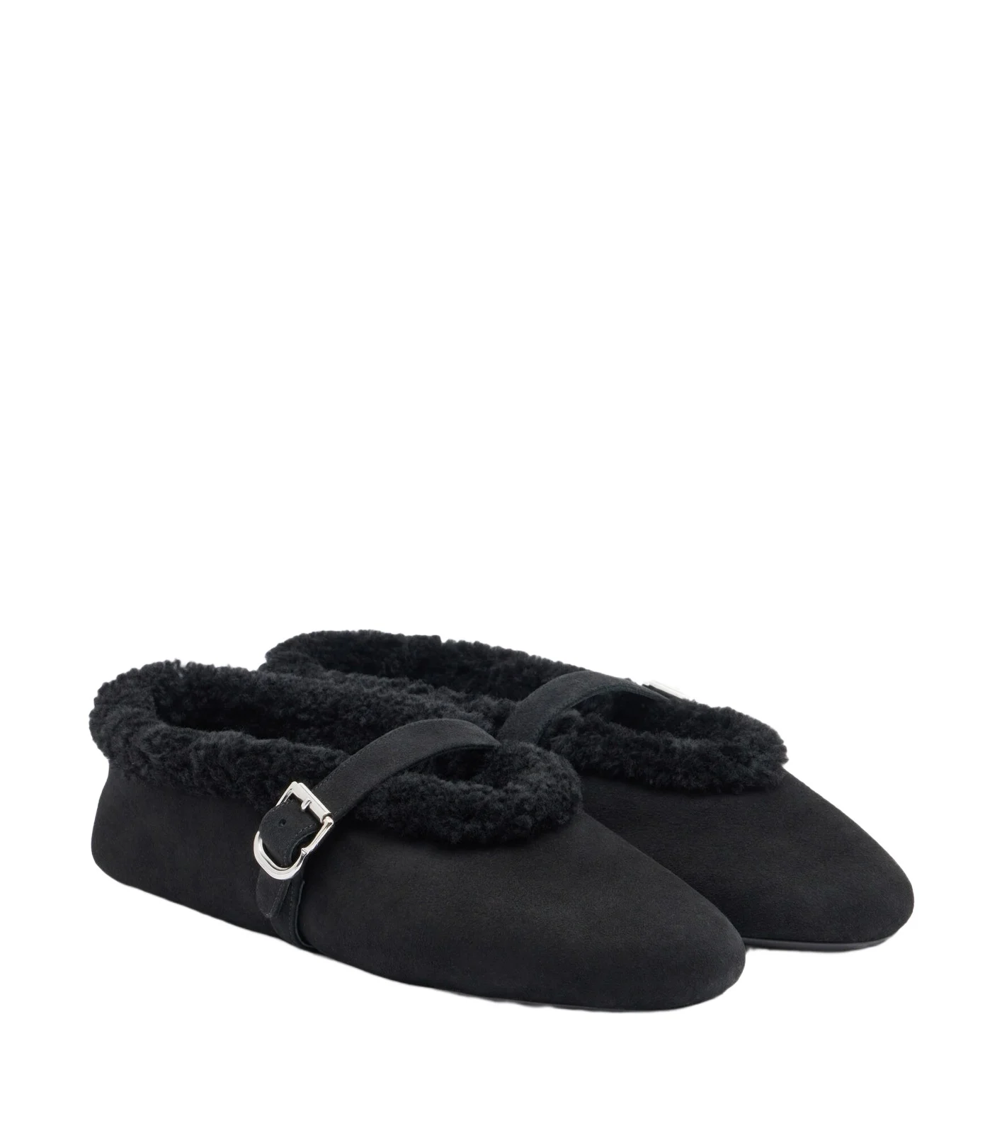 Alaïa Alaïa Shearling-trimmed suede Mary Jane flats
