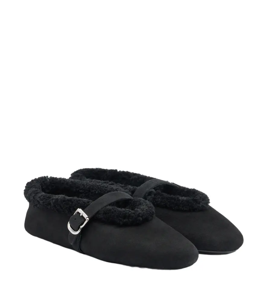Alaïa Alaïa Shearling-trimmed suede Mary Jane flats | Image 1 Alaïa Alaïa Shearling-trimmed suede Mary Jane flats | Image 1