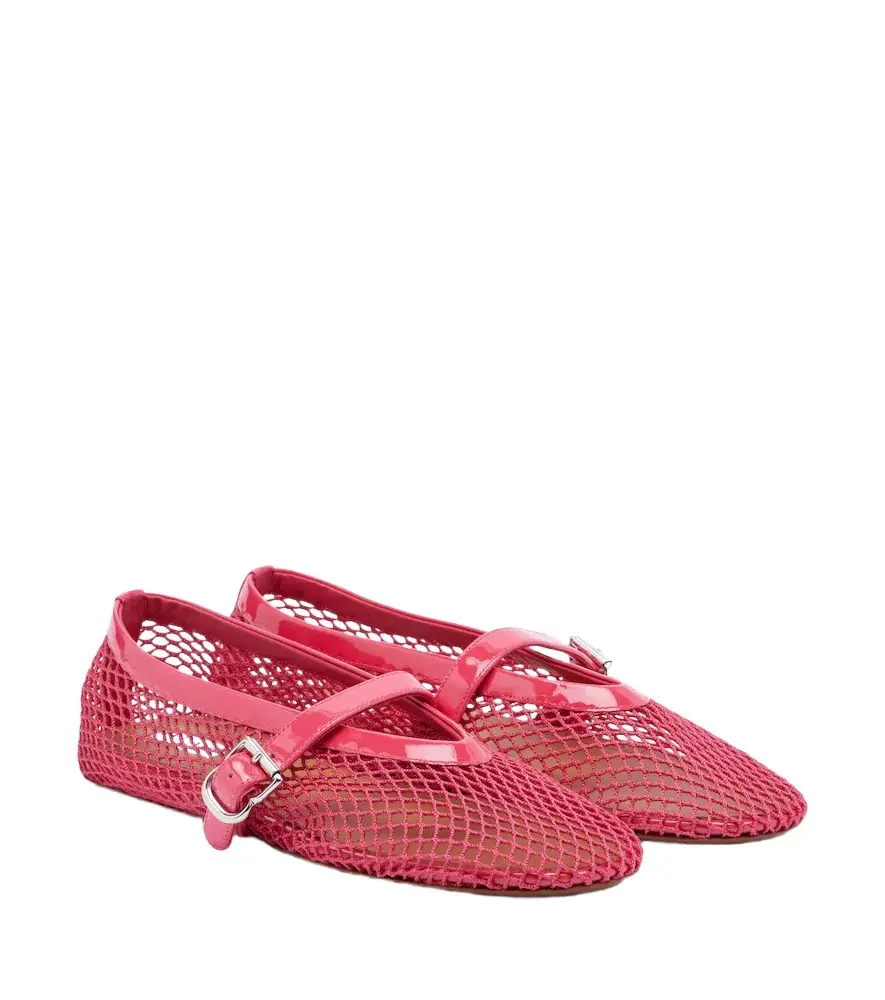 Alaïa Alaïa Leather-trimmed fishnet Mary Jane flats | Image 1 Alaïa Alaïa Leather-trimmed fishnet Mary Jane flats | Image 1