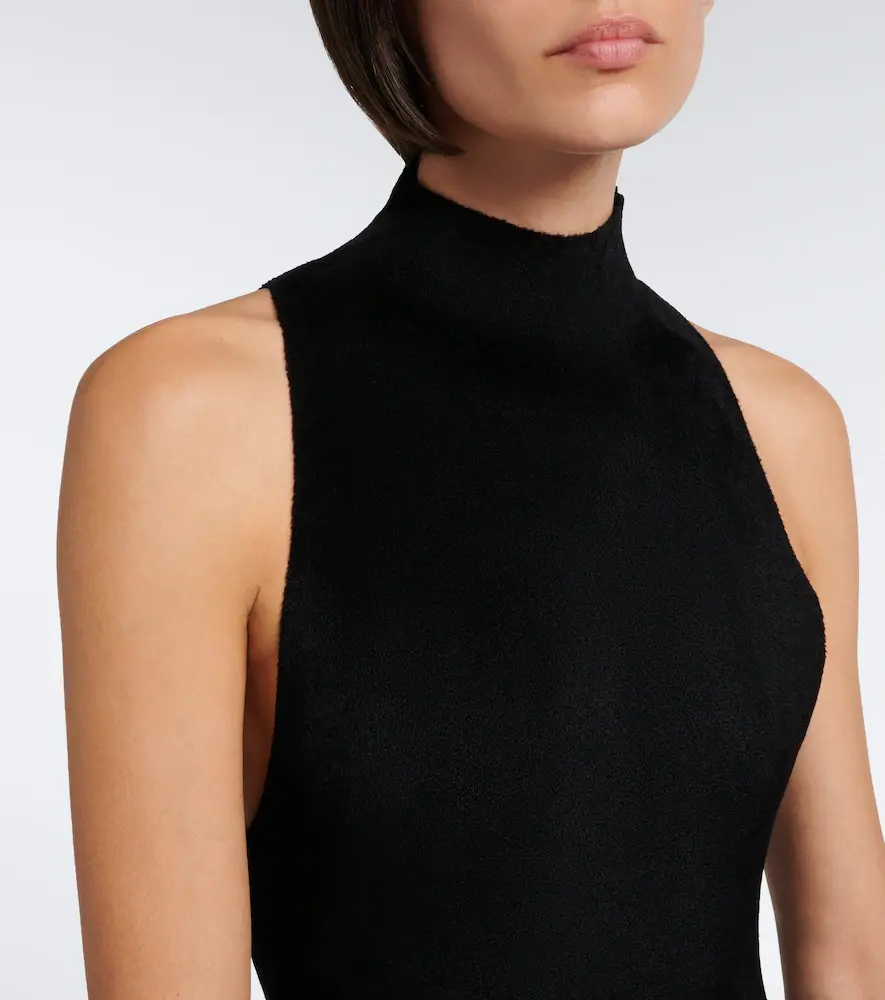 Alaïa Alaïa Asymmetric ruffled velvet midi dress | Thumbnail 2 Alaïa Alaïa Asymmetric ruffled velvet midi dress | Thumbnail 2