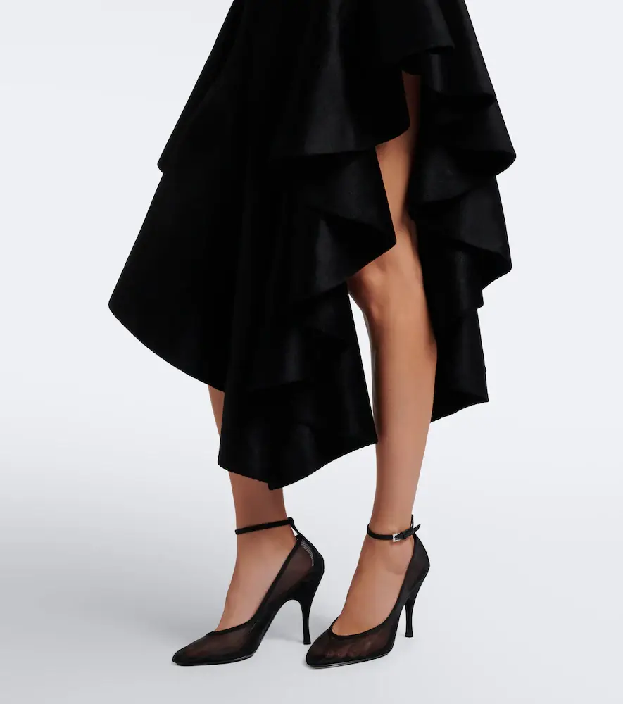 Alaïa Alaïa Asymmetric ruffled velvet midi dress | Thumbnail 3 Alaïa Alaïa Asymmetric ruffled velvet midi dress | Thumbnail 3