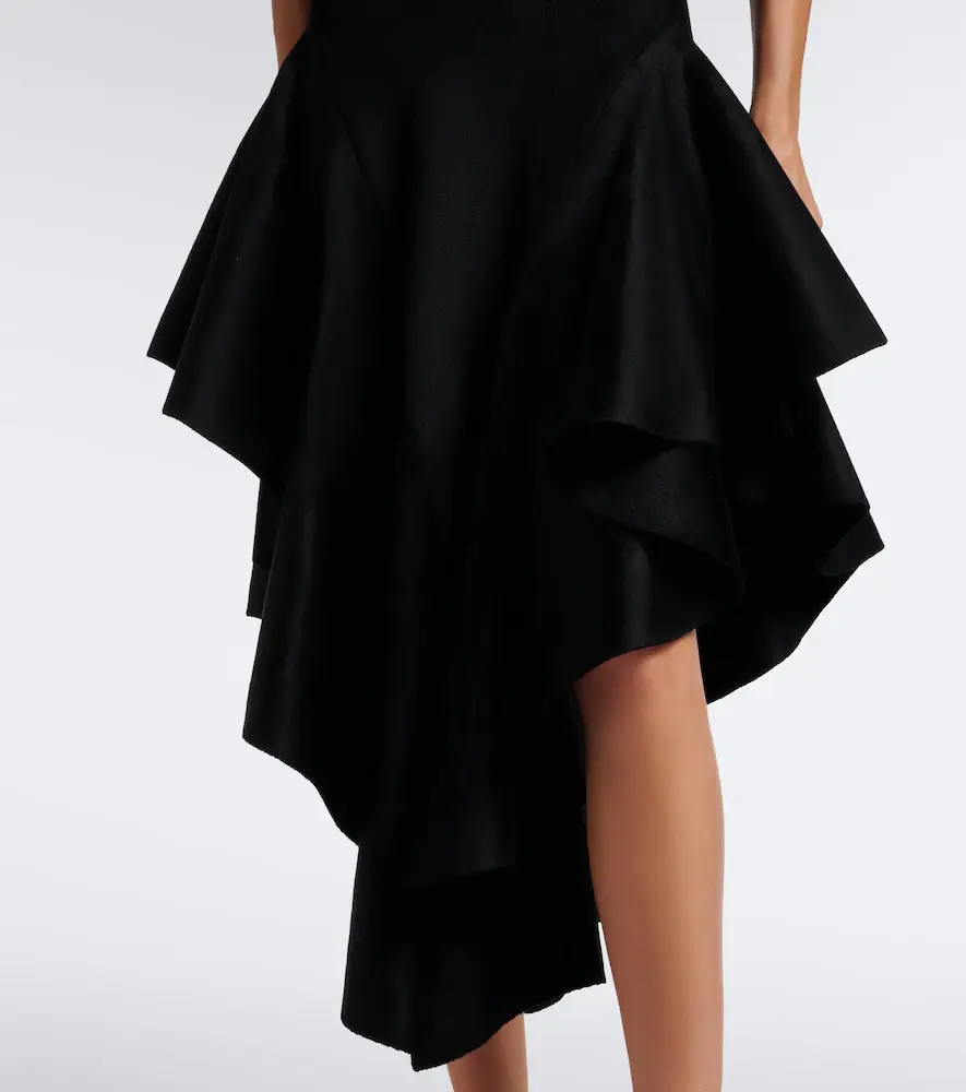 Alaïa Alaïa Asymmetric ruffled velvet midi dress | Thumbnail 4 Alaïa Alaïa Asymmetric ruffled velvet midi dress | Thumbnail 4
