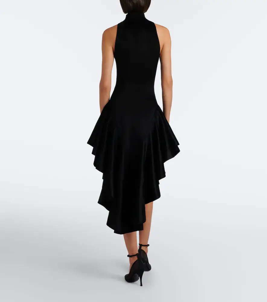 Alaïa Alaïa Asymmetric ruffled velvet midi dress | Thumbnail 5 Alaïa Alaïa Asymmetric ruffled velvet midi dress | Thumbnail 5