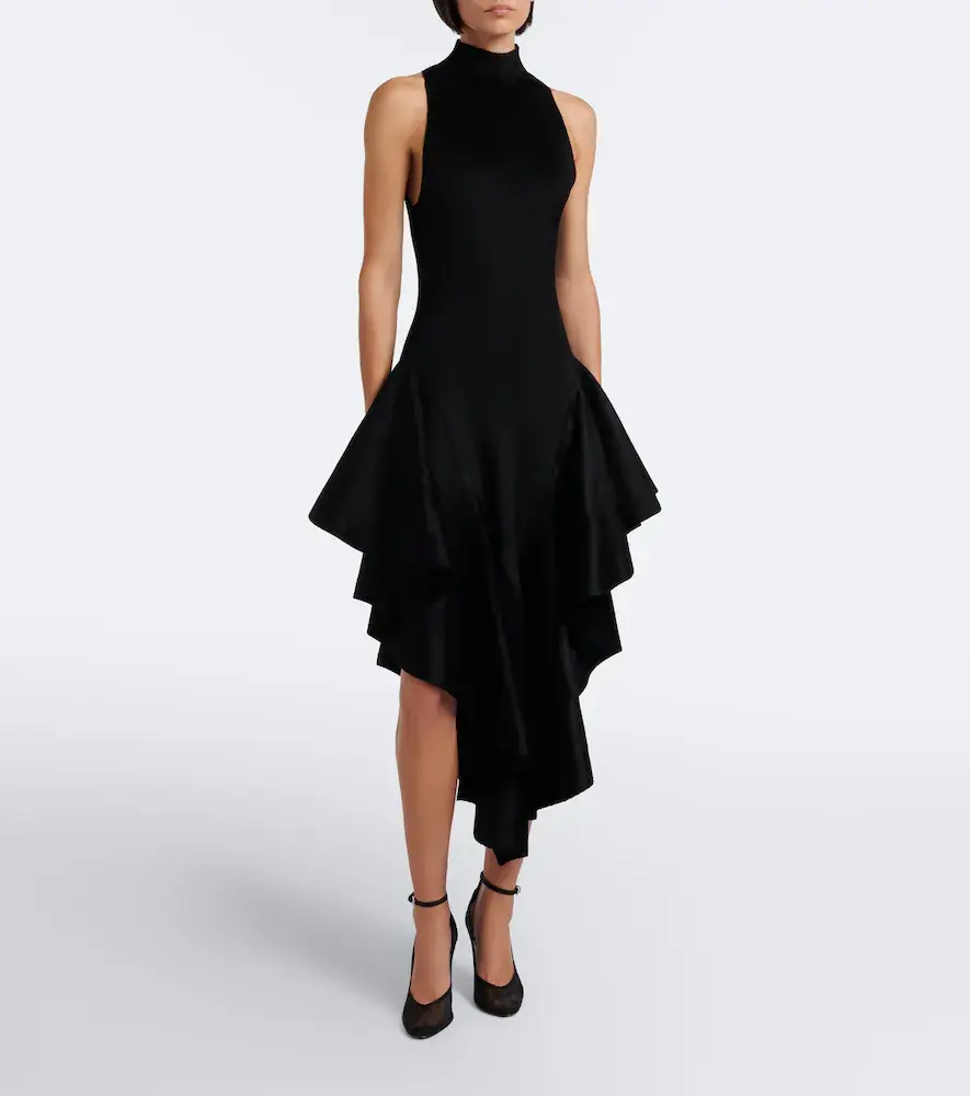 Alaïa Alaïa Asymmetric ruffled velvet midi dress | Thumbnail 6 Alaïa Alaïa Asymmetric ruffled velvet midi dress | Thumbnail 6