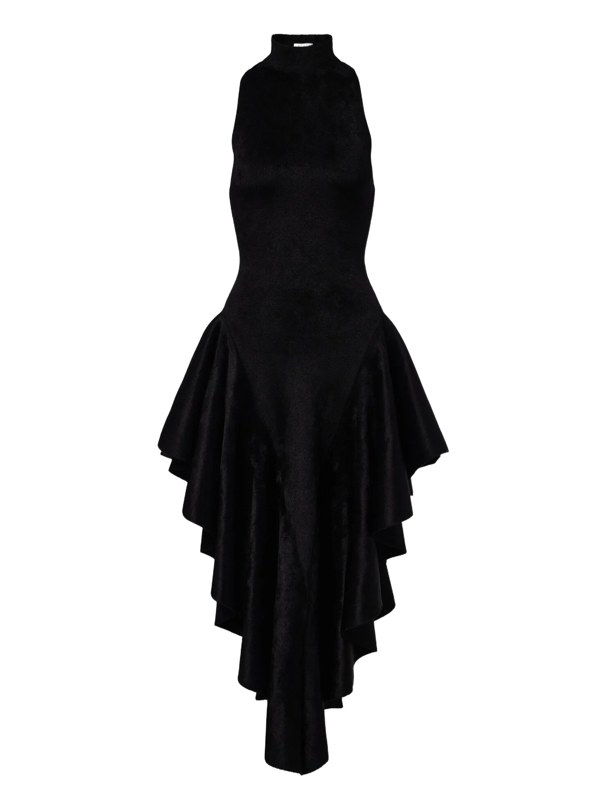 Alaïa Alaïa Asymmetric ruffled velvet midi dress