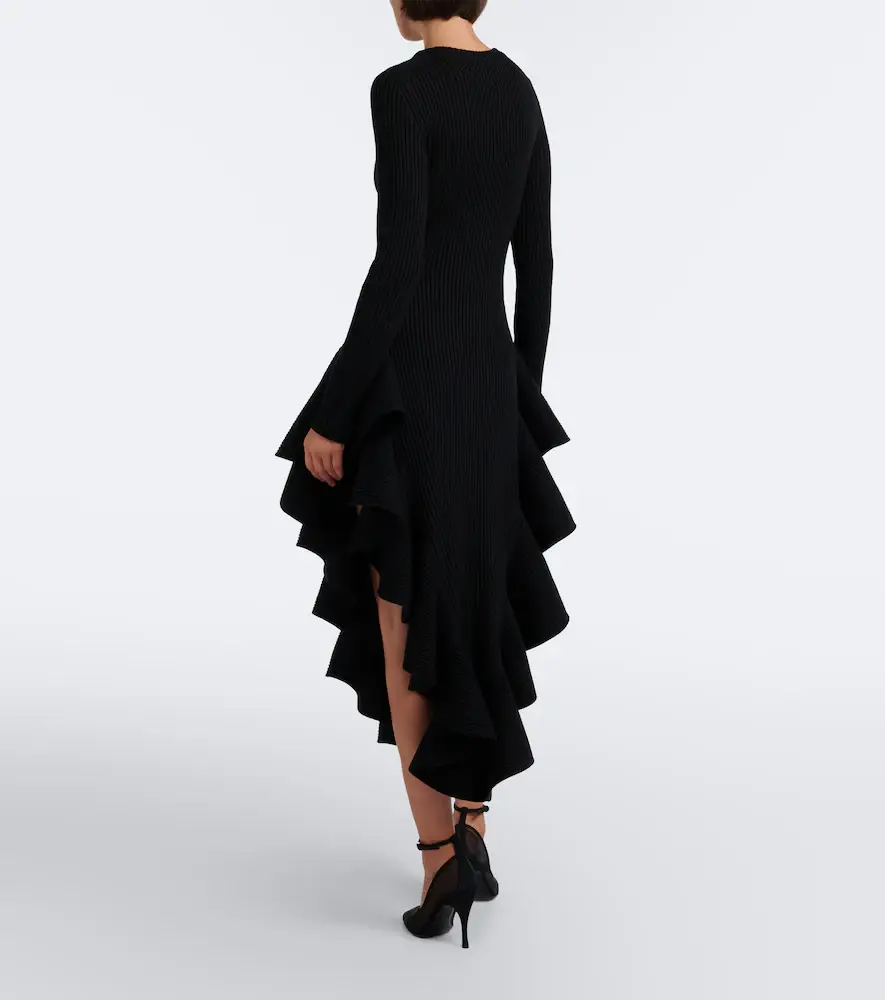 ALAÏA ALAÏA Ruffled wool-blend midi dress | Thumbnail 2 ALAÏA ALAÏA Ruffled wool-blend midi dress | Thumbnail 2