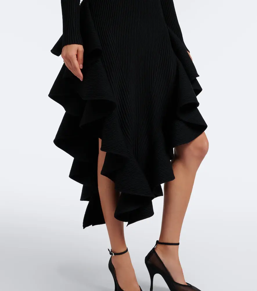 ALAÏA ALAÏA Ruffled wool-blend midi dress | Thumbnail 5 ALAÏA ALAÏA Ruffled wool-blend midi dress | Thumbnail 5