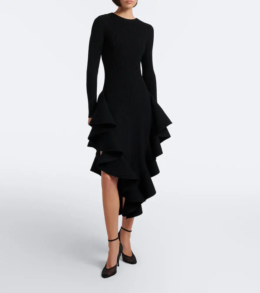 ALAÏA ALAÏA Ruffled wool-blend midi dress | Thumbnail 6 ALAÏA ALAÏA Ruffled wool-blend midi dress | Thumbnail 6