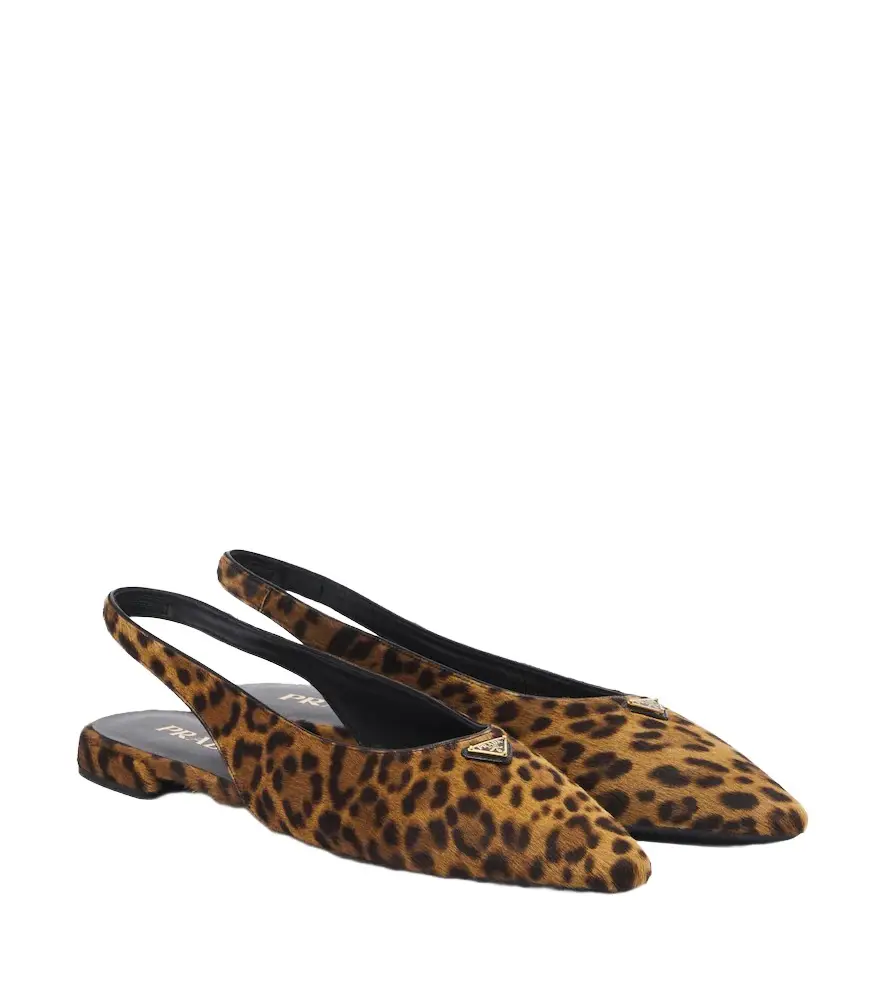 Prada Leopard-print calf hair slingback flats