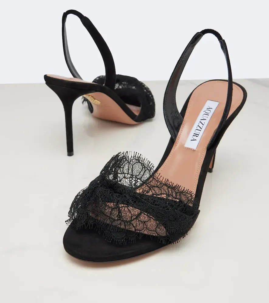 Aquazzura Lover lace-trimmed suede slingback sandals | Thumbnail 3