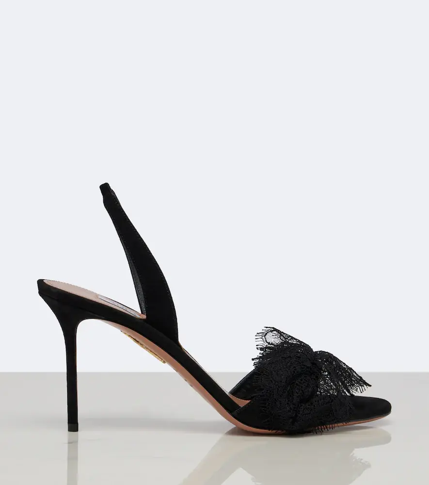 Aquazzura Lover lace-trimmed suede slingback sandals | Thumbnail 4