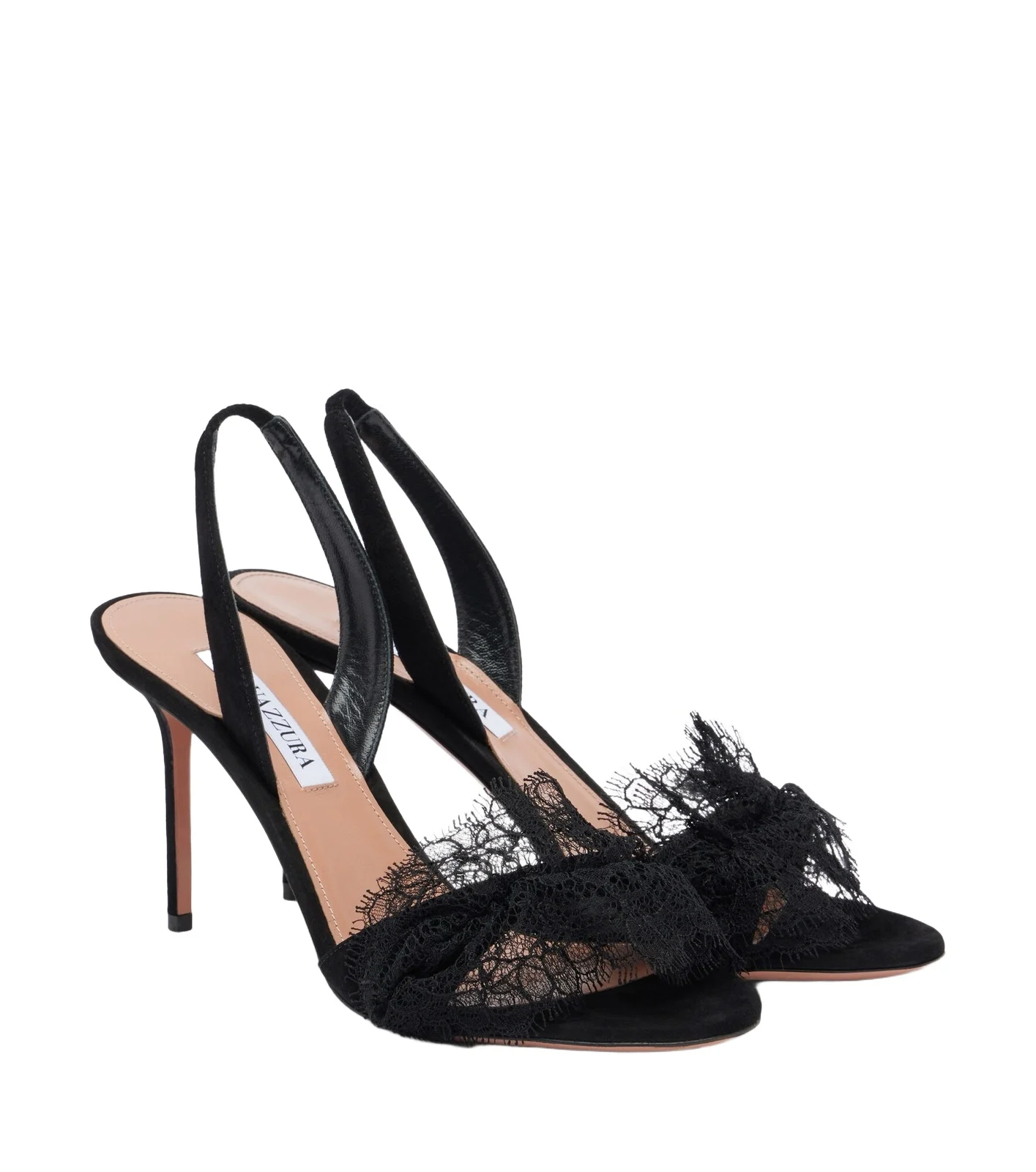 Aquazzura Lover lace-trimmed suede slingback sandals
