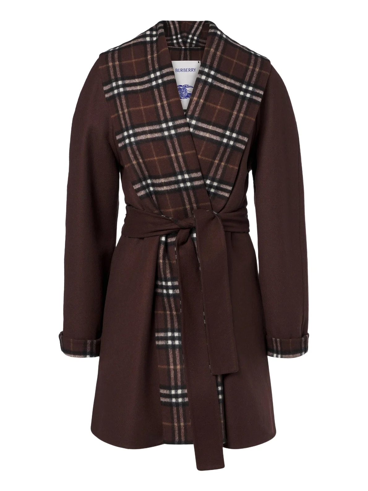Check belted wool coat