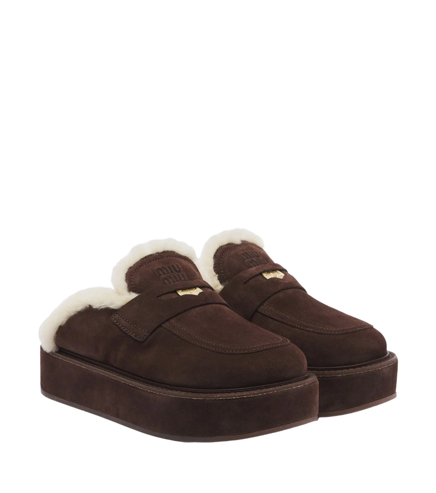 Shearling-lined suede platform mules