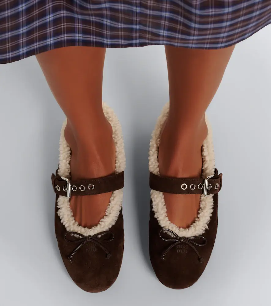 Miu Miu Shearling-lined suede ballet flats | Thumbnail 6 Miu Miu Shearling-lined suede ballet flats | Thumbnail 6