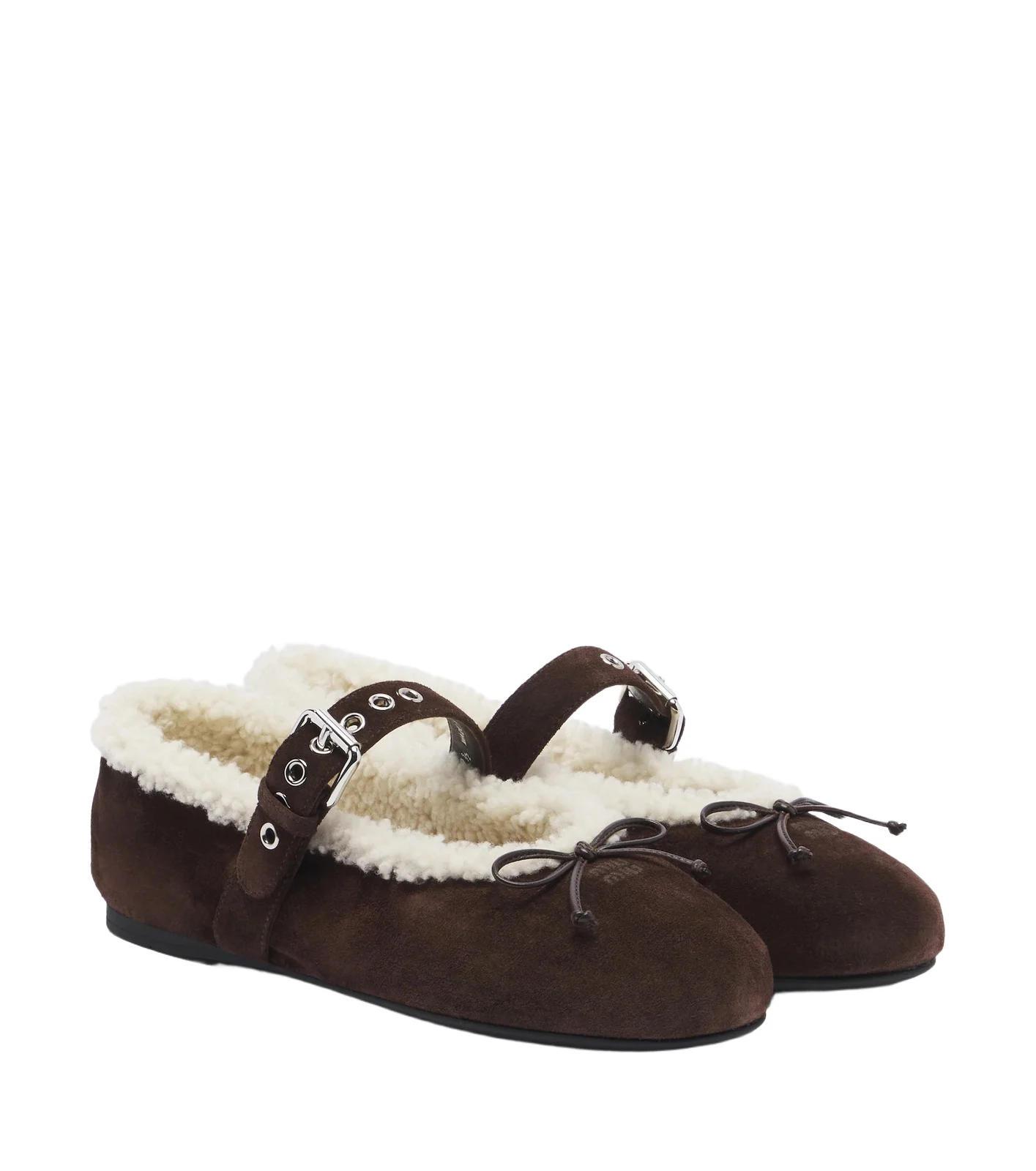 Miu Miu Shearling-lined suede ballet flats | Thumbnail 1 Miu Miu Shearling-lined suede ballet flats | Thumbnail 1