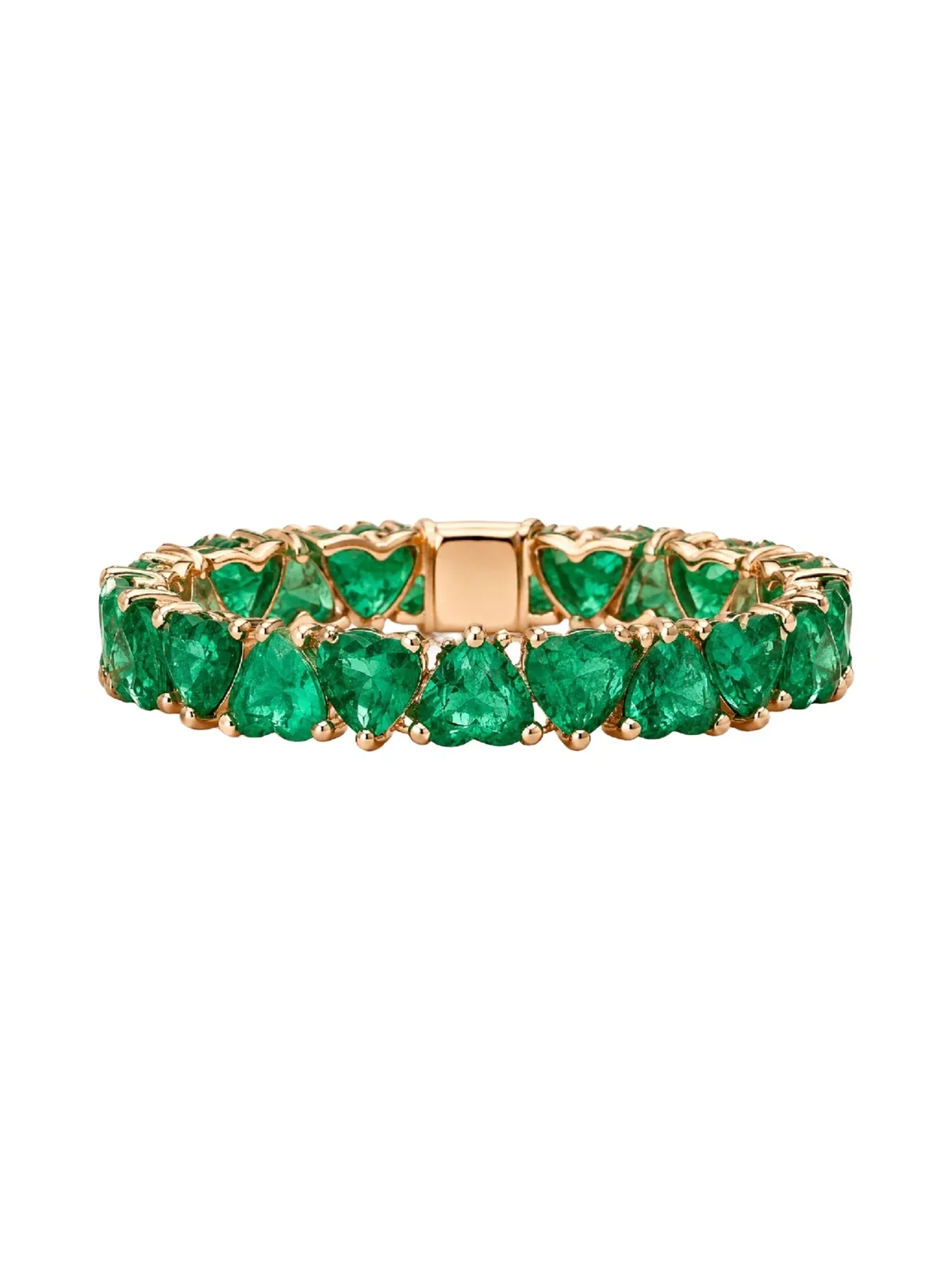 Wish Fine Jewelry 4.52ct Emerald 18K Gold Heart Almost Eternity Band Ring