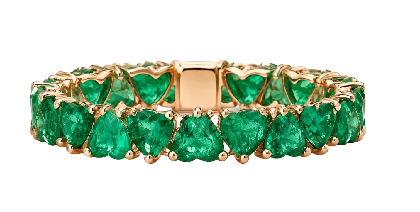 Wish Fine Jewelry 5.12ct Emerald 18K Gold Heart Almost Eternity Band Ring