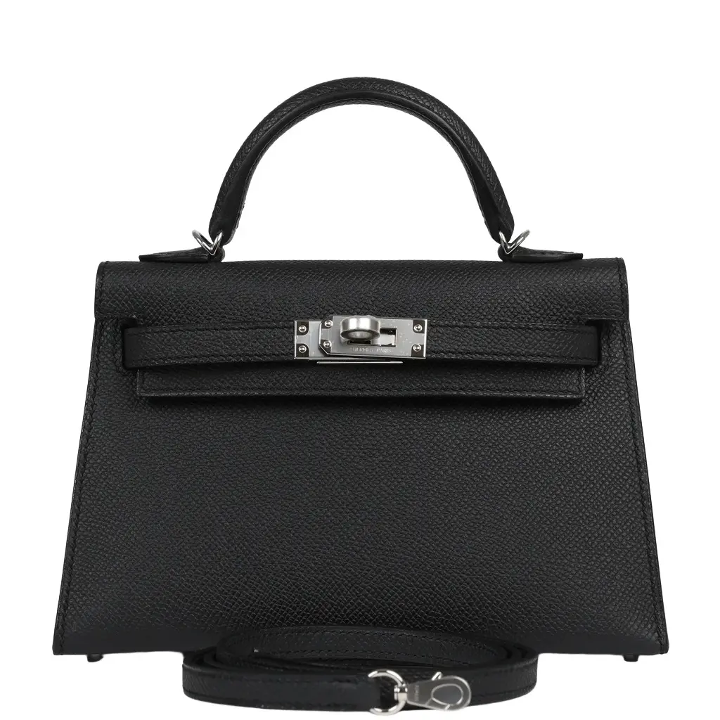 HERMÈS Hermes Kelly Sellier 20 Black Epsom Palladium Hardware