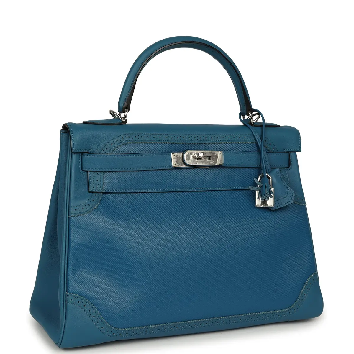 HERMÈS Pre-owned Hermes Ghillies Kelly Retourne 32 Bleu De Galice Swift, Grain D'H Palladium Hardware | Thumbnail 2 HERMÈS Pre-owned Hermes Ghillies Kelly Retourne 32 Bleu De Galice Swift, Grain D'H Palladium Hardware | Thumbnail 2