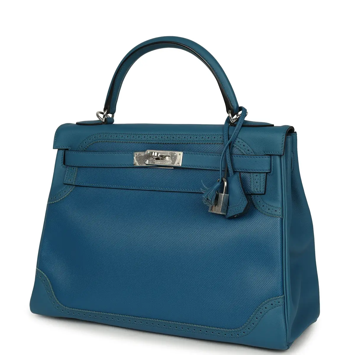 HERMÈS Pre-owned Hermes Ghillies Kelly Retourne 32 Bleu De Galice Swift, Grain D'H Palladium Hardware | Thumbnail 5 HERMÈS Pre-owned Hermes Ghillies Kelly Retourne 32 Bleu De Galice Swift, Grain D'H Palladium Hardware | Thumbnail 5