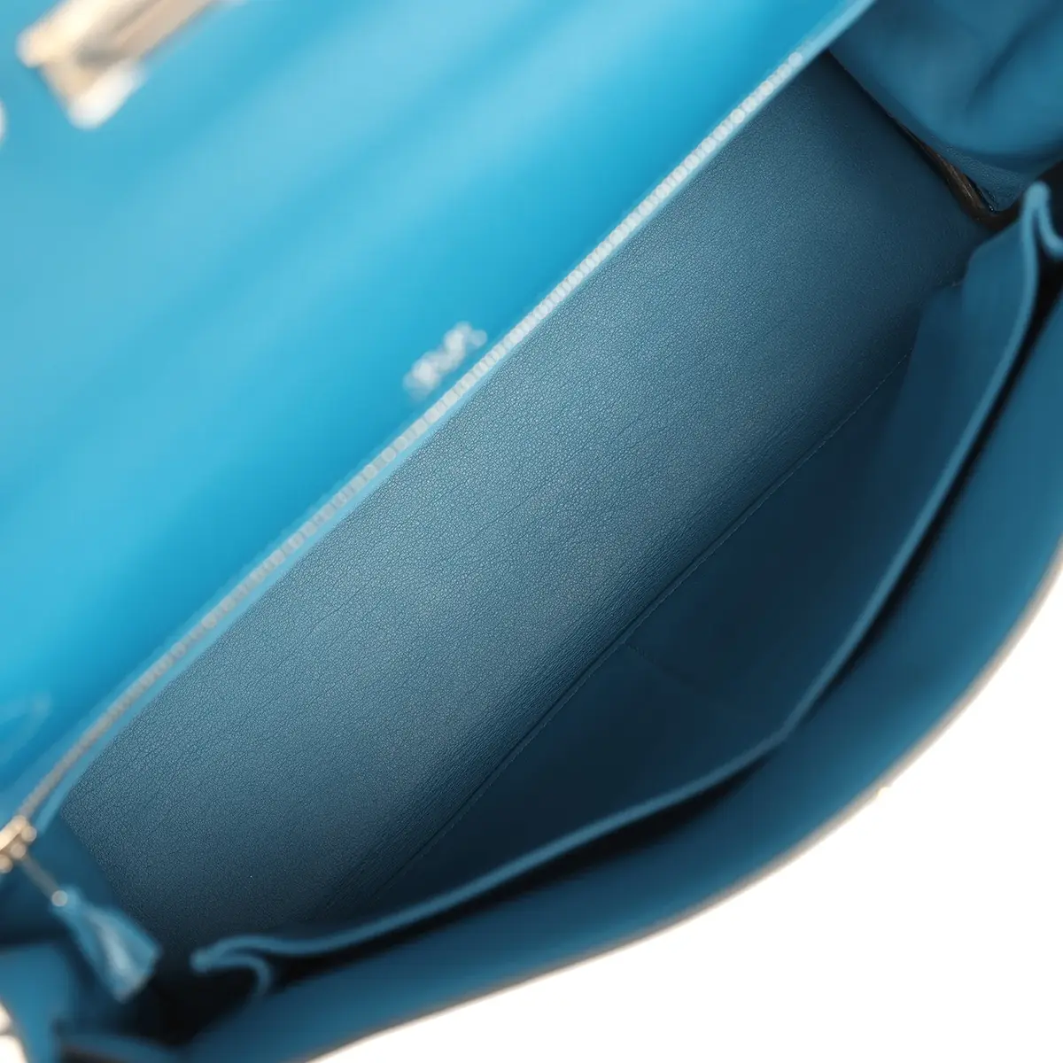 HERMÈS Pre-owned Hermes Ghillies Kelly Retourne 32 Bleu De Galice Swift, Grain D'H Palladium Hardware | Thumbnail 8 HERMÈS Pre-owned Hermes Ghillies Kelly Retourne 32 Bleu De Galice Swift, Grain D'H Palladium Hardware | Thumbnail 8