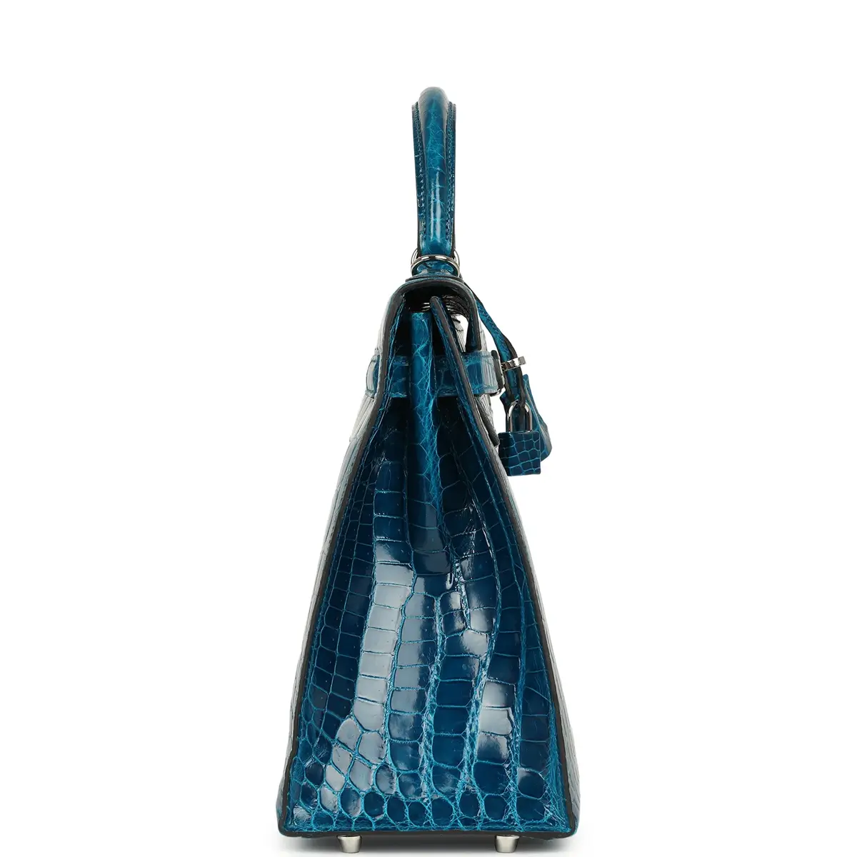 HERMÈS Pre-owned Hermes Kelly Sellier 32 Bleu Izmir Shiny Niloticus Crocodile Palladium Hardware | Thumbnail 3 HERMÈS Pre-owned Hermes Kelly Sellier 32 Bleu Izmir Shiny Niloticus Crocodile Palladium Hardware | Thumbnail 3