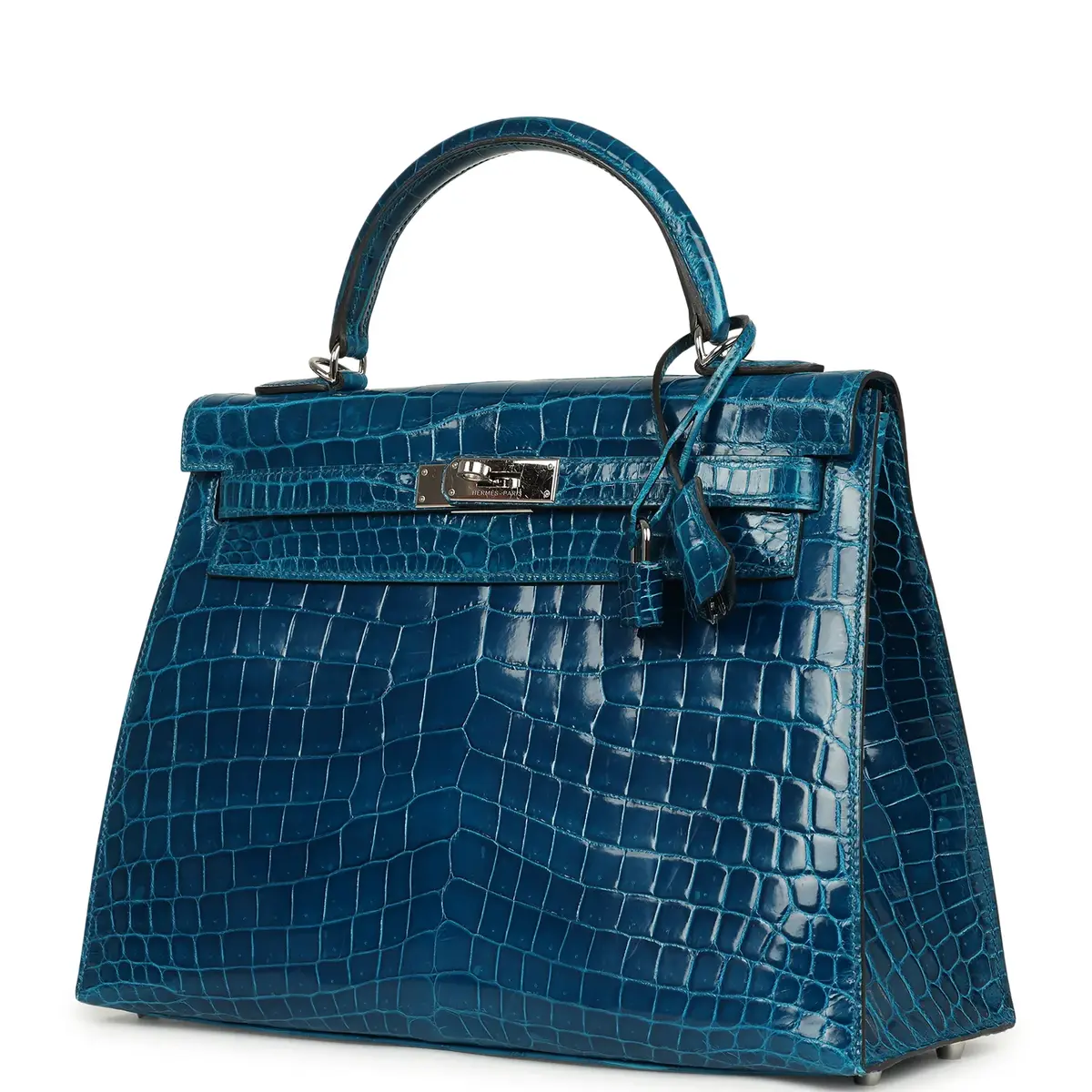 HERMÈS Pre-owned Hermes Kelly Sellier 32 Bleu Izmir Shiny Niloticus Crocodile Palladium Hardware | Thumbnail 5 HERMÈS Pre-owned Hermes Kelly Sellier 32 Bleu Izmir Shiny Niloticus Crocodile Palladium Hardware | Thumbnail 5
