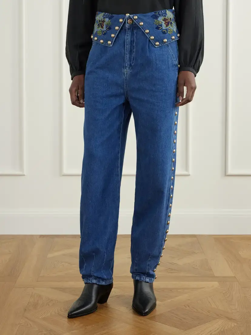 Farm Rio Studded Embroidered Mid-rise Straight-leg Jeans | Thumbnail 3