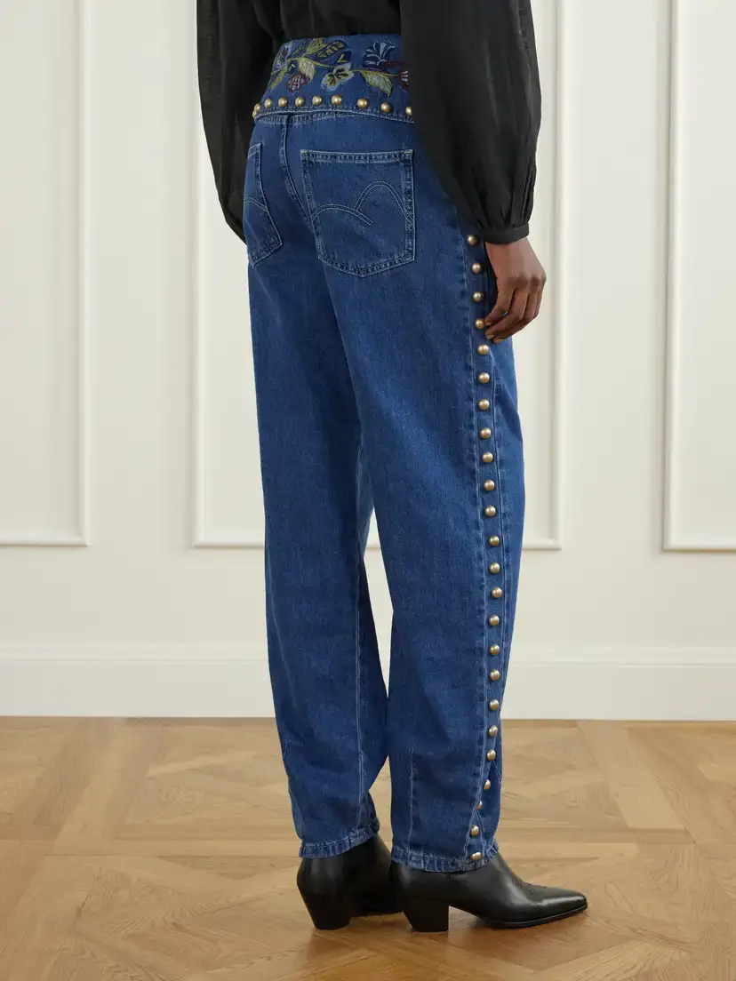 Farm Rio Studded Embroidered Mid-rise Straight-leg Jeans | Thumbnail 4