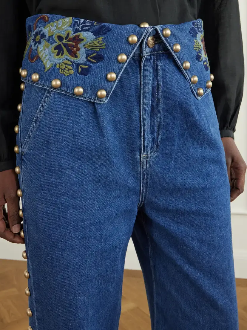 Farm Rio Studded Embroidered Mid-rise Straight-leg Jeans | Thumbnail 5