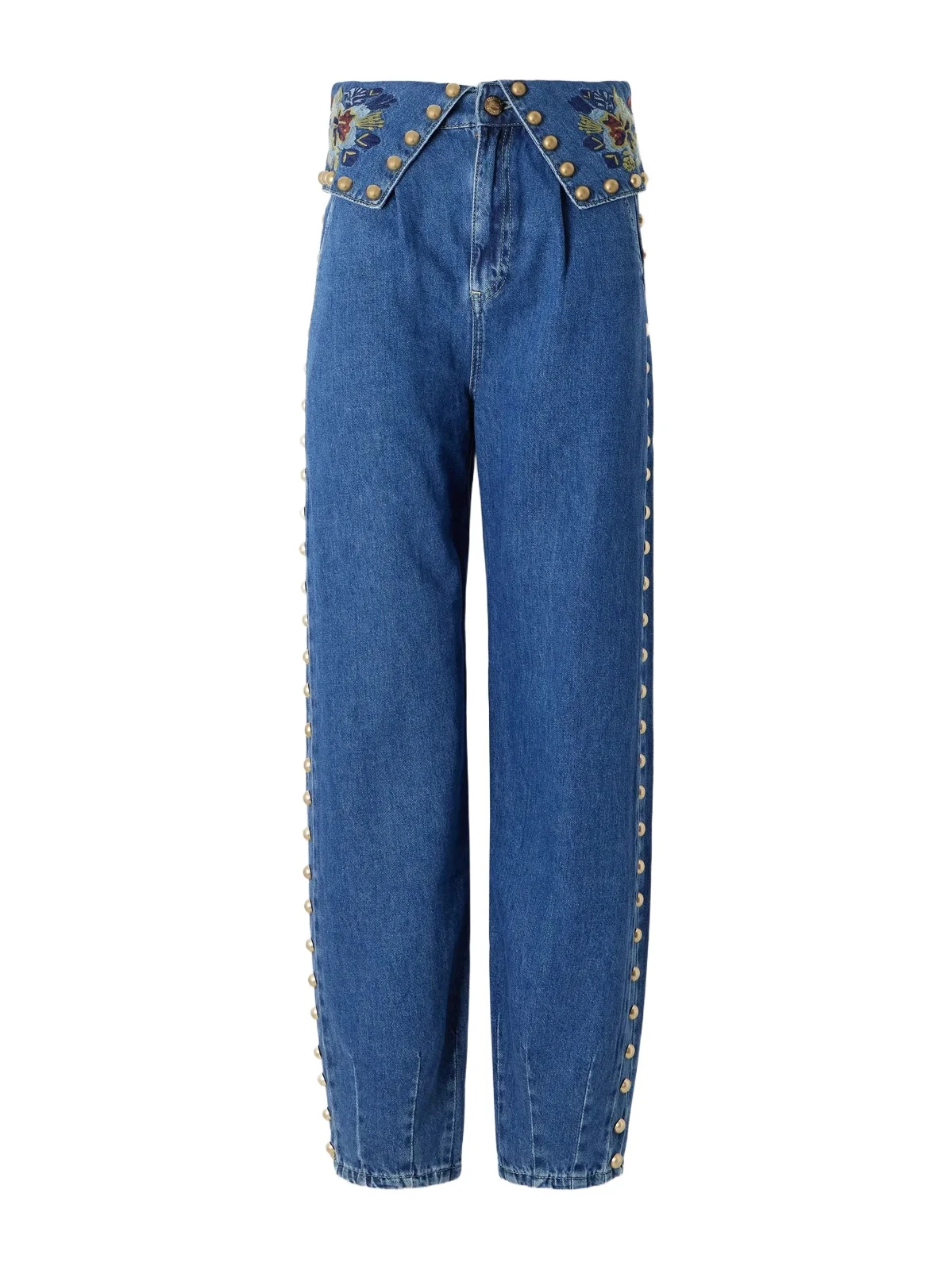 Farm Rio Studded Embroidered Mid-rise Straight-leg Jeans
