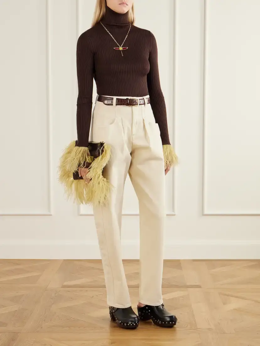 La DoubleJ Feathers-trimmed Ribbed Cashmere And Silk-blend Turtleneck Sweater | Thumbnail 2 La DoubleJ Feathers-trimmed Ribbed Cashmere And Silk-blend Turtleneck Sweater | Thumbnail 2