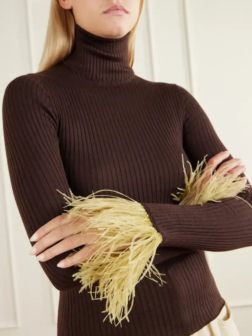 La DoubleJ Feathers-trimmed Ribbed Cashmere And Silk-blend Turtleneck Sweater | Thumbnail 5 La DoubleJ Feathers-trimmed Ribbed Cashmere And Silk-blend Turtleneck Sweater | Thumbnail 5