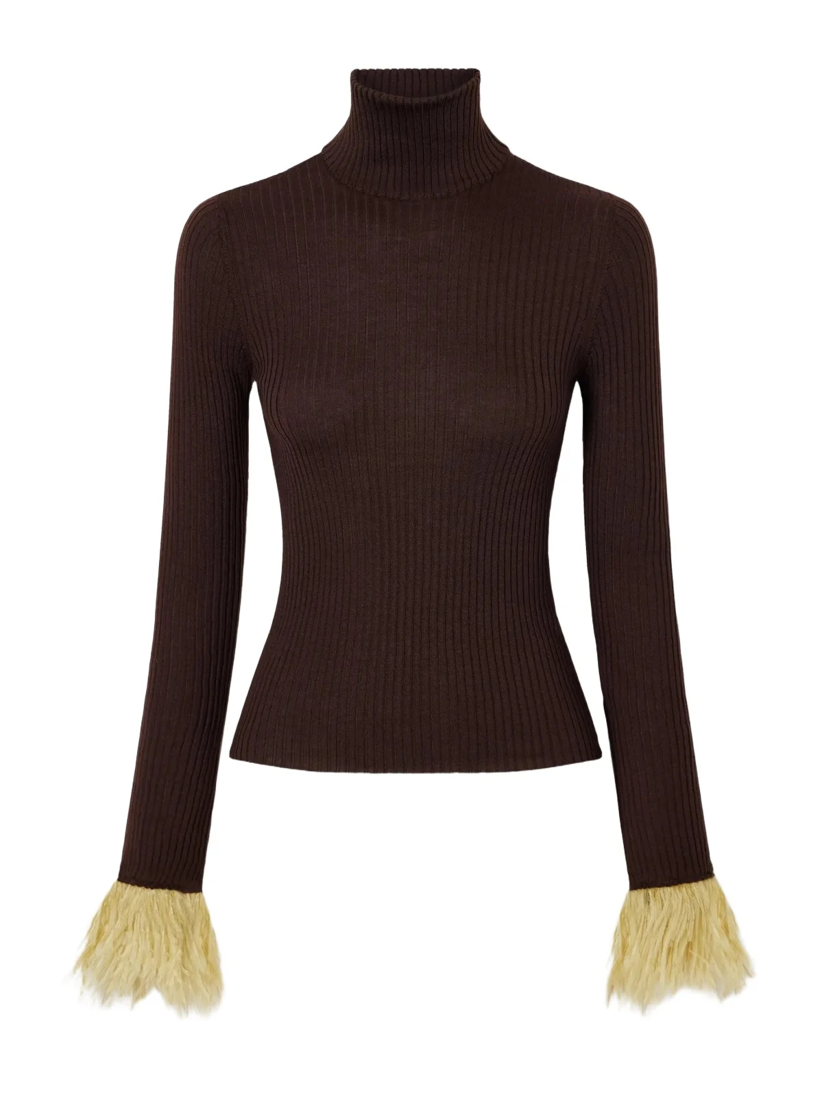 Feathers-trimmed Ribbed Cashmere And Silk-blend Turtleneck Sweater Feathers-trimmed Ribbed Cashmere And Silk-blend Turtleneck Sweater