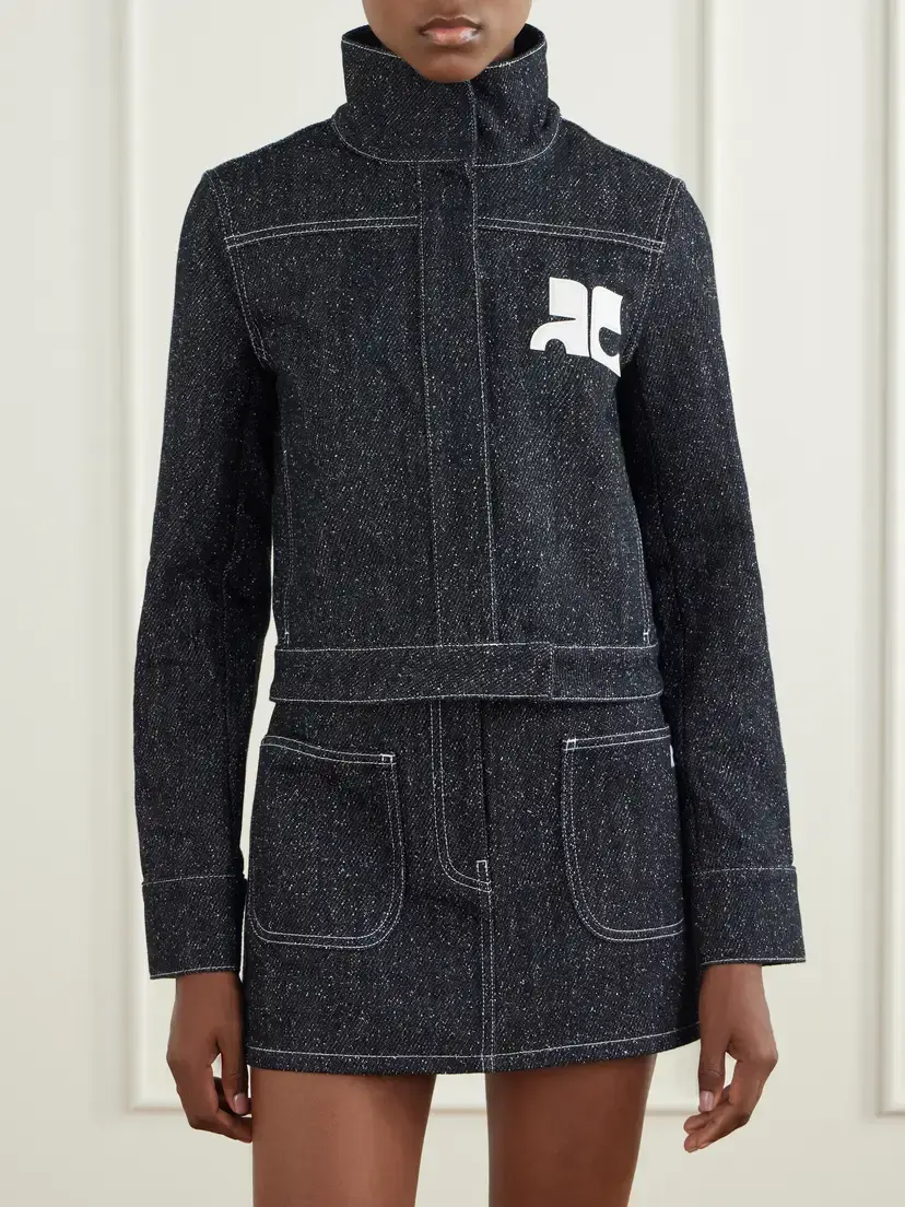 Courrèges Logo-embellished Denim-tweed Jacket | Thumbnail 3 Courrèges Logo-embellished Denim-tweed Jacket | Thumbnail 3