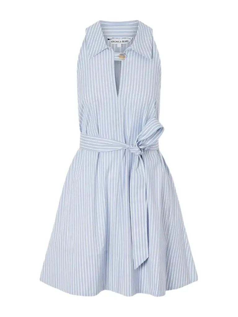 Veronica Beard Florenz Belted Striped Cotton Mini Dress