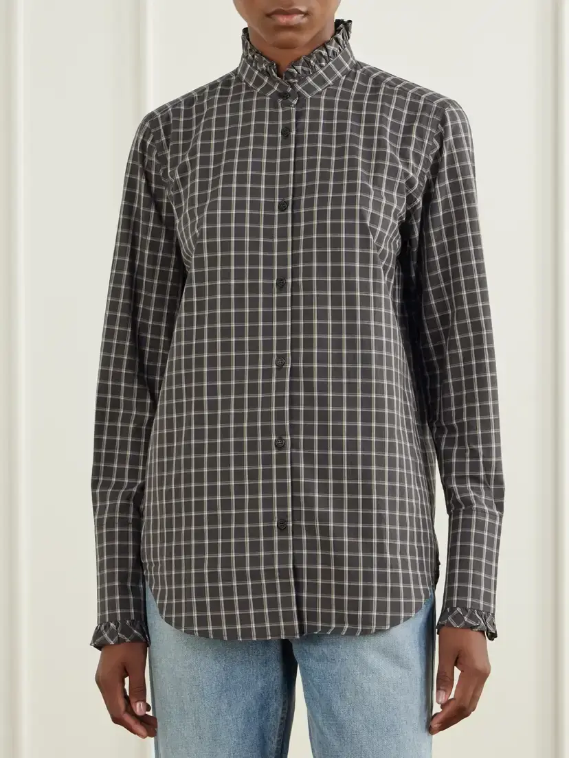 Nili Lotan Elio Ruffle-trimmed Checked Cotton Shirt | Thumbnail 3 Nili Lotan Elio Ruffle-trimmed Checked Cotton Shirt | Thumbnail 3
