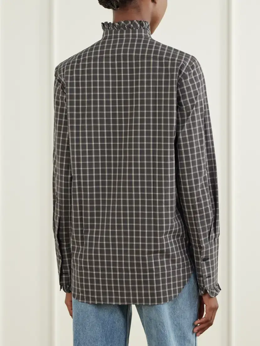 Nili Lotan Elio Ruffle-trimmed Checked Cotton Shirt | Thumbnail 4 Nili Lotan Elio Ruffle-trimmed Checked Cotton Shirt | Thumbnail 4