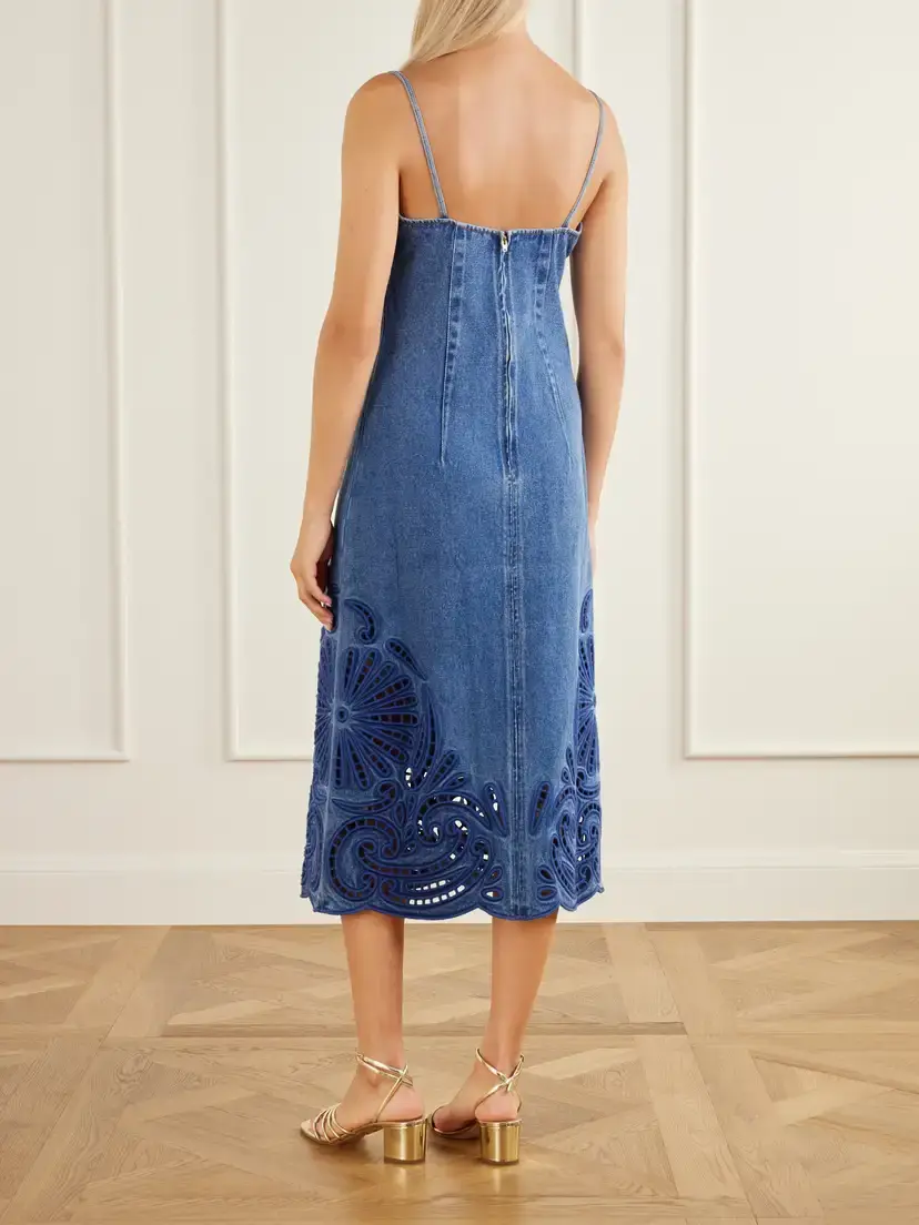 Ulla Johnson The Jane Eyelet Broderie Anglaise Denim Midi Dress | Thumbnail 3 Ulla Johnson The Jane Eyelet Broderie Anglaise Denim Midi Dress | Thumbnail 3