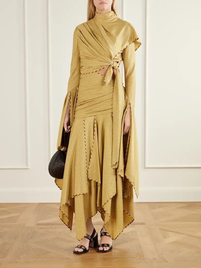 Zimmermann Valiant Asymmetric Knotted Draped Printed Silk-blend Twill Turtleneck Maxi Dress | Thumbnail 2
