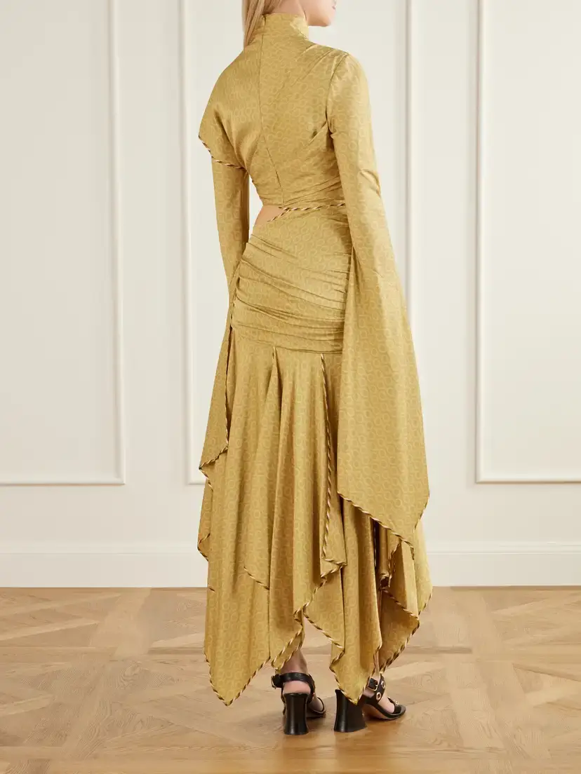 Zimmermann Valiant Asymmetric Knotted Draped Printed Silk-blend Twill Turtleneck Maxi Dress | Thumbnail 3