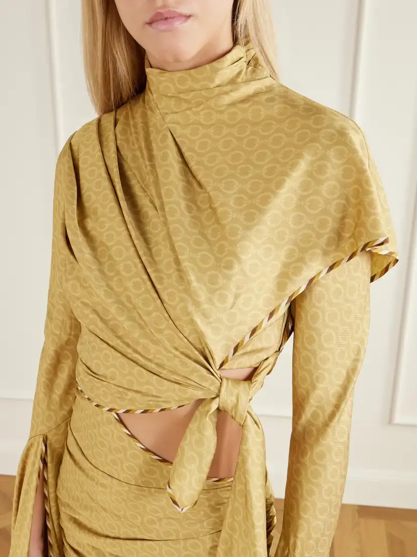 Zimmermann Valiant Asymmetric Knotted Draped Printed Silk-blend Twill Turtleneck Maxi Dress | Thumbnail 4